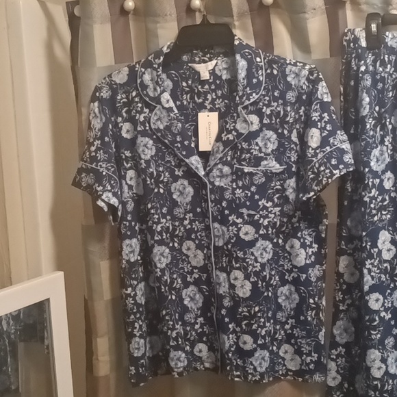 FINAL PRICE NWT CHARTER CLUB 2-pc blue multi-colored floral print pajama set Med - Picture 3 of 11